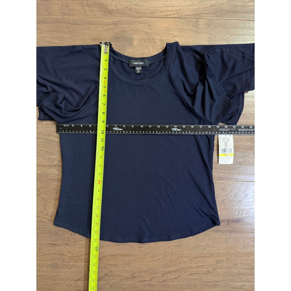 NWT Karen Kane Navy Blue Flutter Sleeve Rayon Stretch Top MP Made in USA - Picture 4 of 6